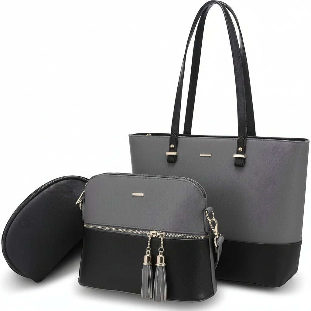 Dream Grey and Black 3 Piece Handbag