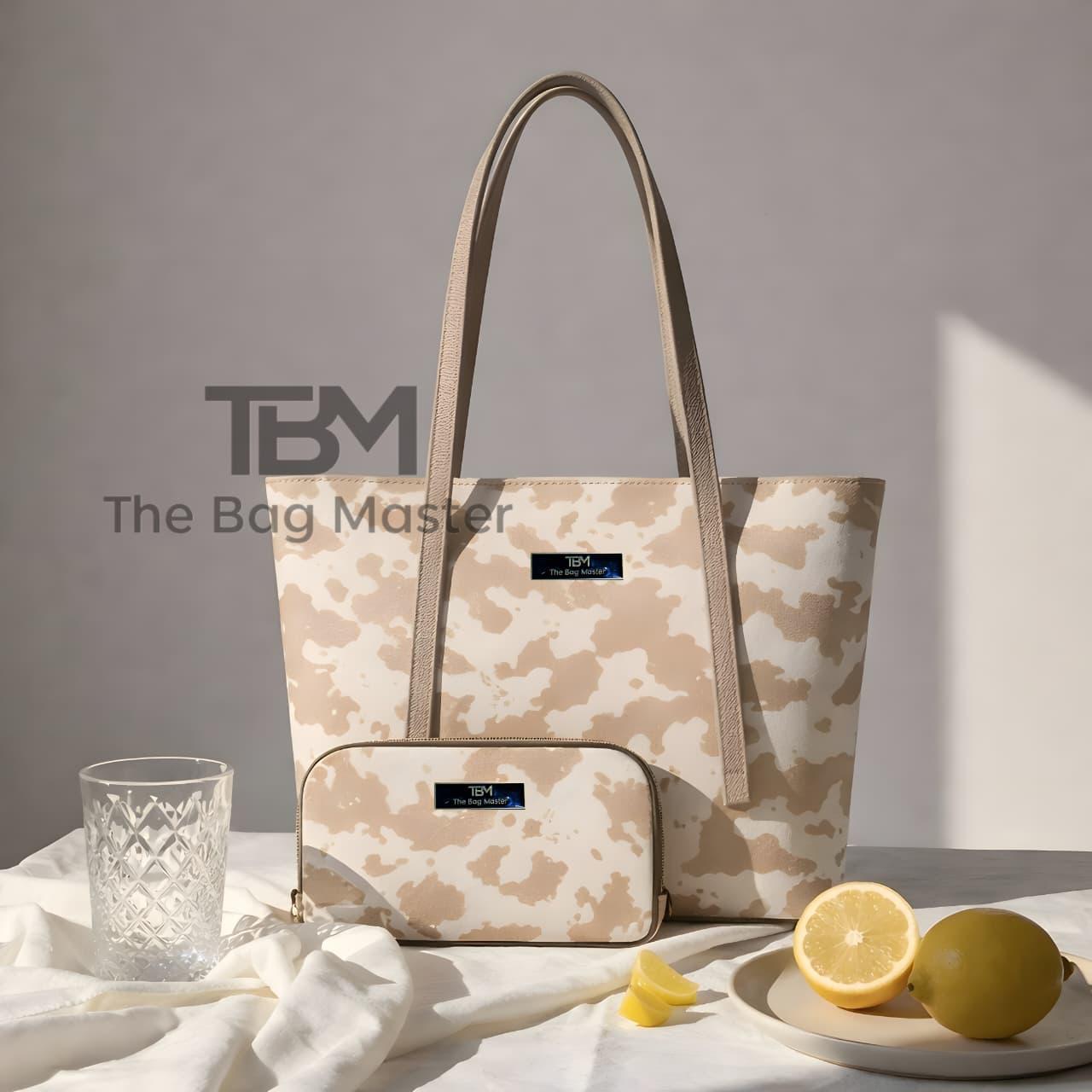 Tote 2pcs Beige Shoulder Handbag
