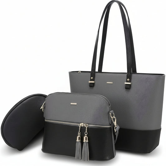 Dream Grey and Black 3 Piece Handbag