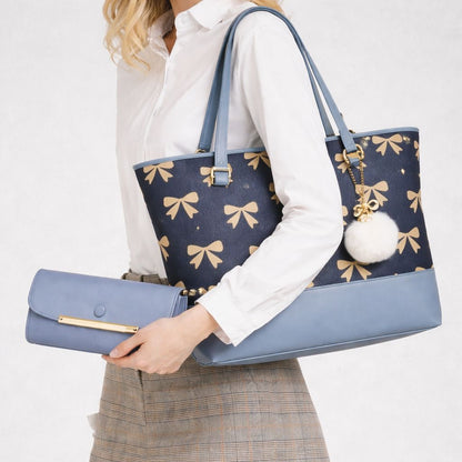 Tote 2pcs Blue Shoulder Handbag