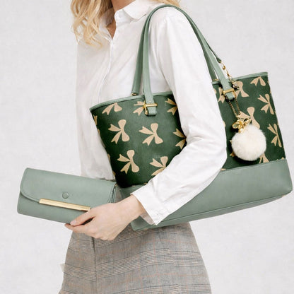 Tote 2pcs Green Shoulder Handbag