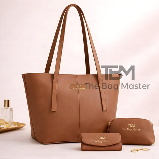 Tote 3pcs Camel Brown Handbag