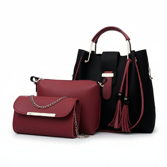 3-in-1 Stylish Bag Set Black Red