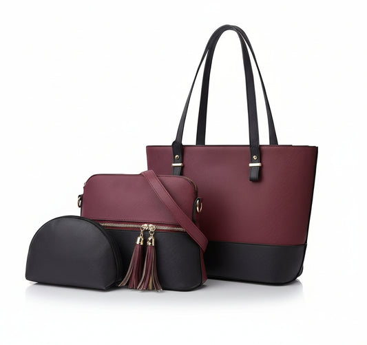 Dream Mahroon and Black 3 Piece Handbag