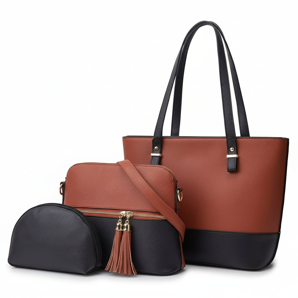 Dream Brown and Black 3 Piece Handbag