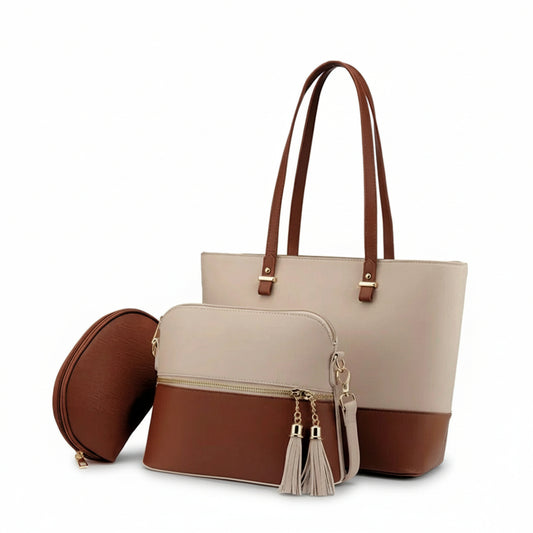 Dream Brown and Beige 3 Piece Handbag