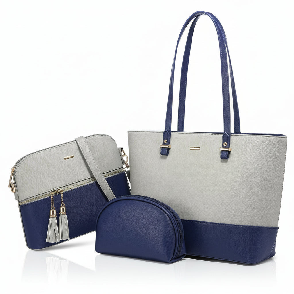 Dream Blue and Gray 3 Piece Handbag