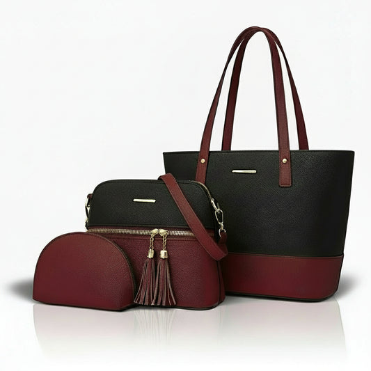 Dream Black and Mahroon 3 Piece Handbag