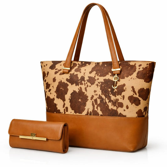 Tote Brown 2pcs Shoulder Handbag for Women