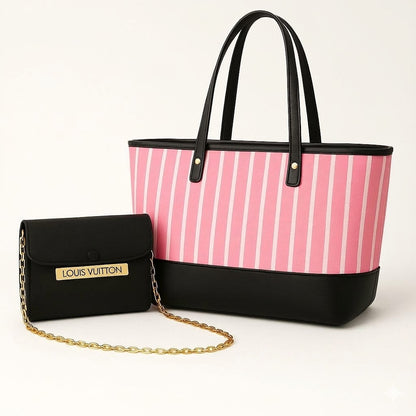 Tote Bag 2Pc Pink Stripes